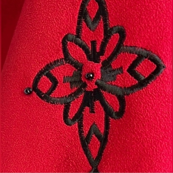 Vintage Coldwater Creek Faux Red Suede Black Bead Embroidered Knit Sleeve Jacket - Picture 7 of 7